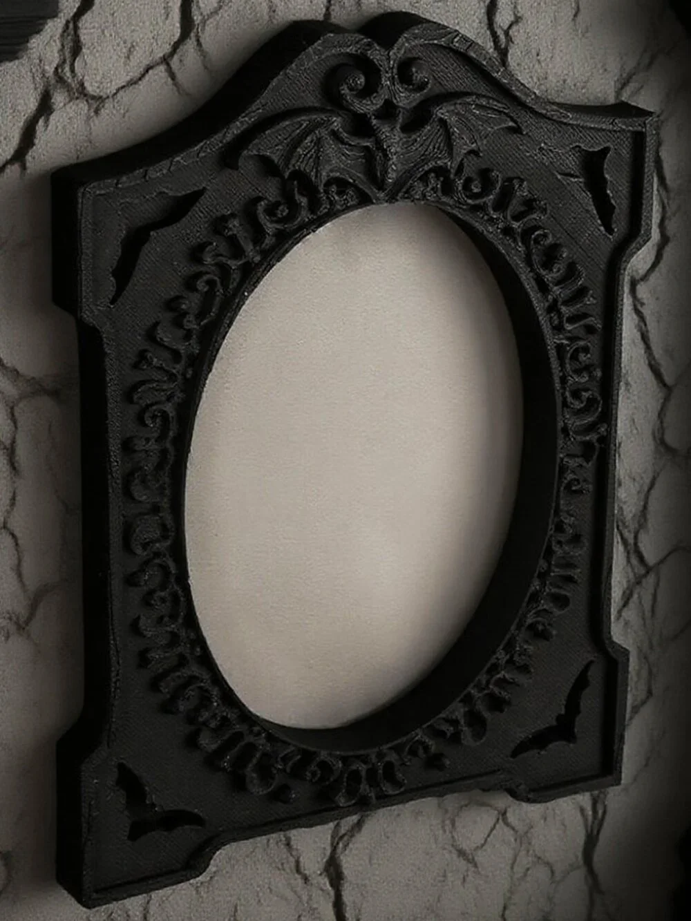 Matte Black Baroque Bat Oval Gothic Wall Frame Witch Altar Display Frame